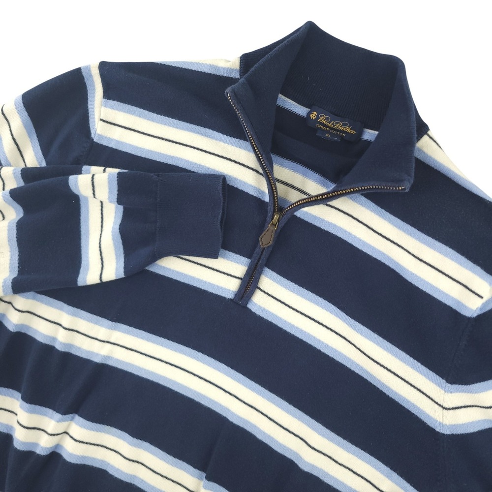 Brooks Brothers Sweater Mens XL Supima Cotton 1/4 Zip Mock Neck Knit Striped